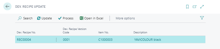 Development Recipe Update