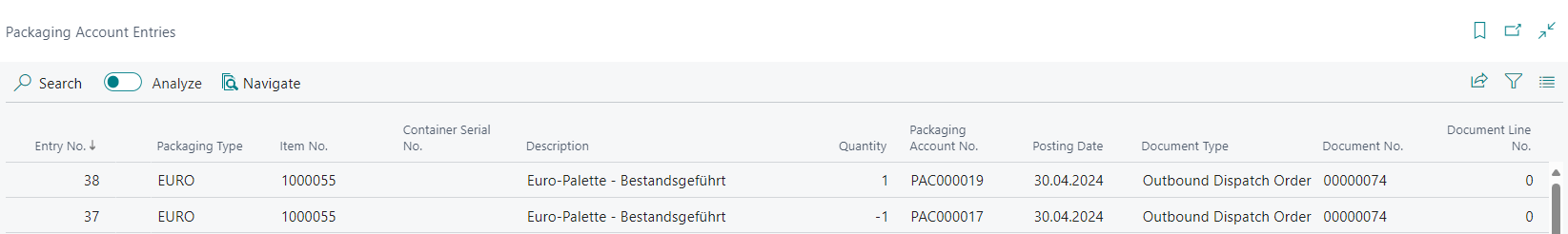 Package Account Entries