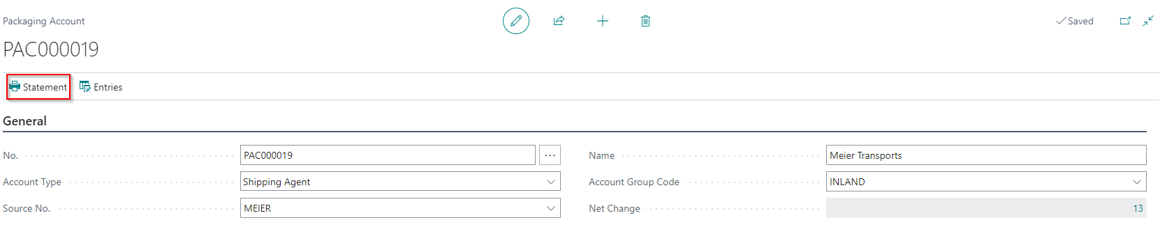 Packaging Account Statement Action