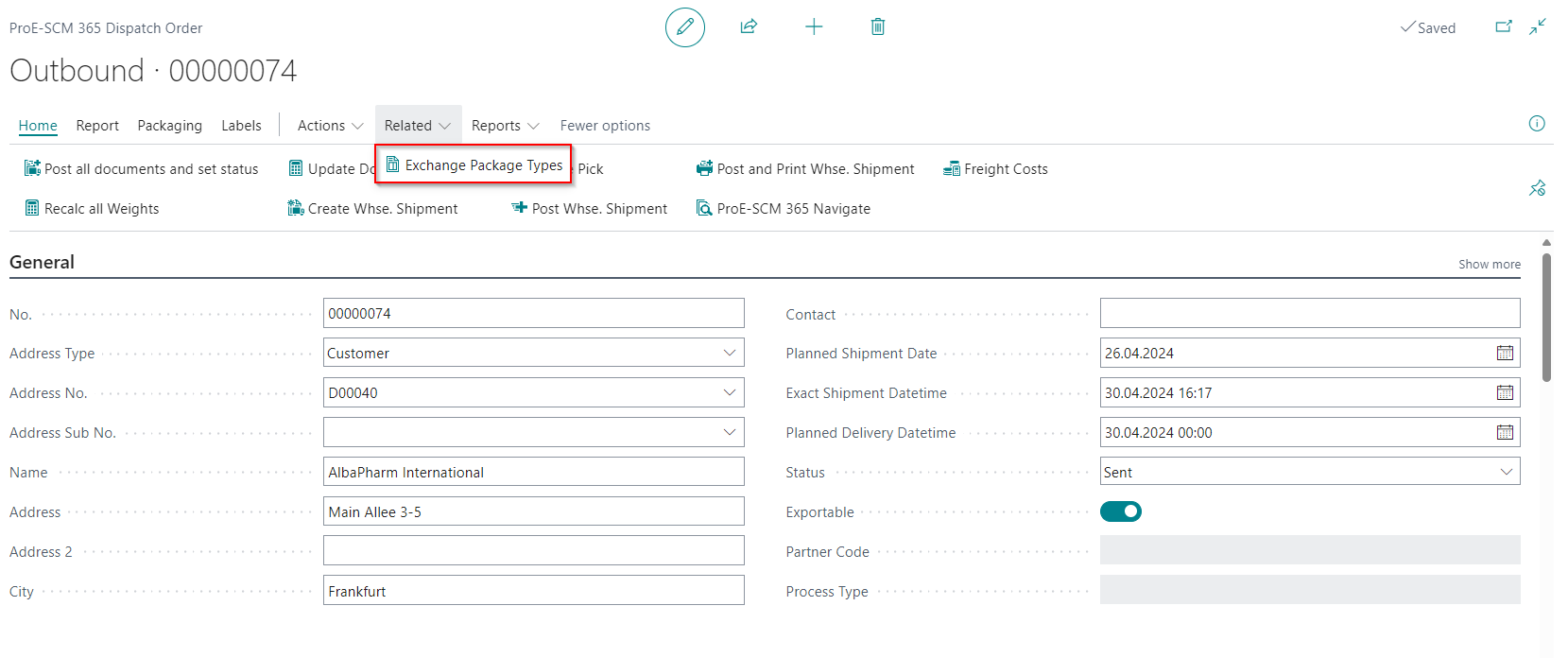 Exchange Package Types Action